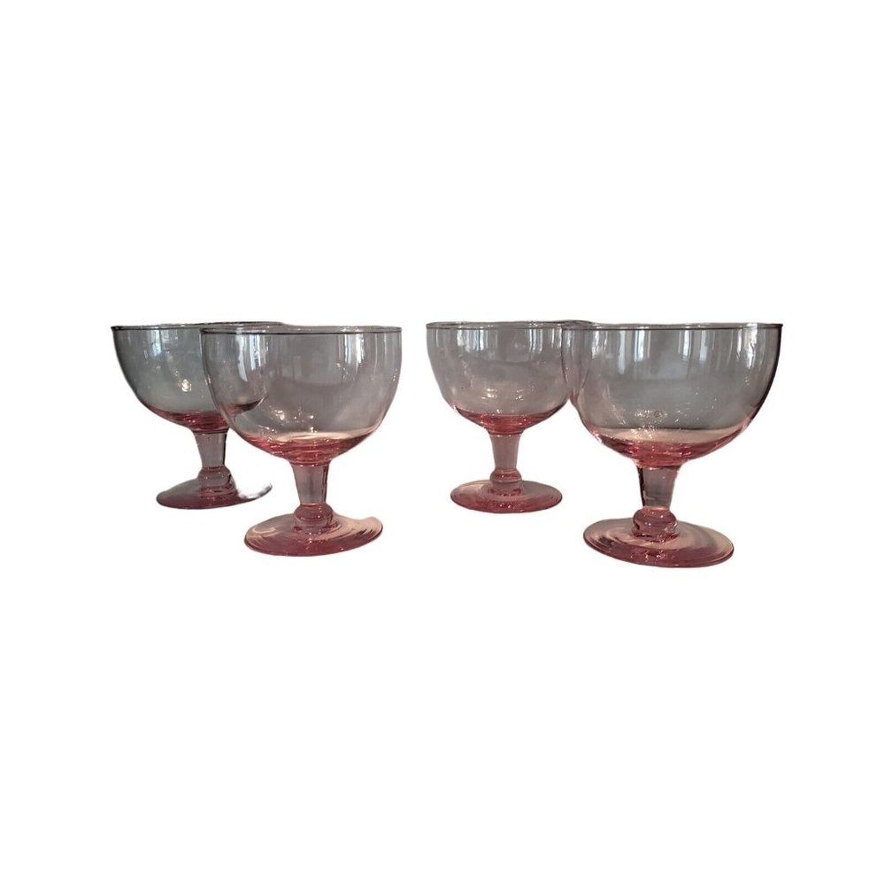 4-Vintage Pink Hand-Blown Glasses Early 1900's,16oz Dessert Bowls, Cocktail
